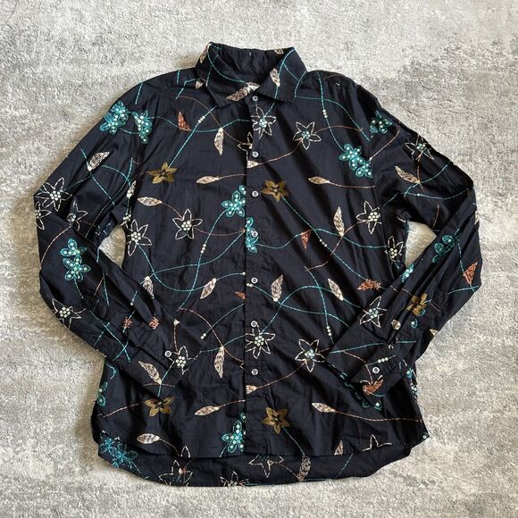 Seaplane Shirt Mens XL Black Floral Embroidered Sequins Artsy Lightweight USA - Picture 1 of 7